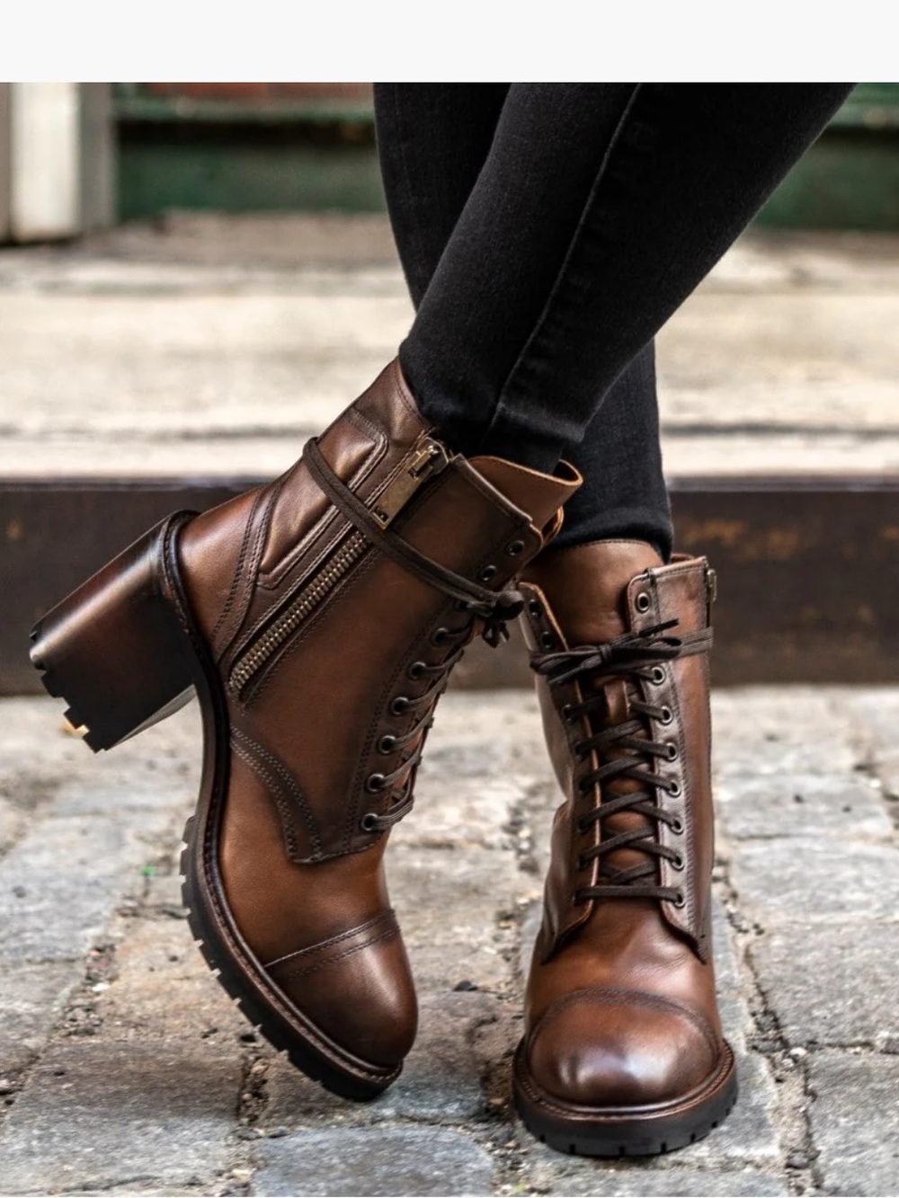 Thursday Boot Company Rebel Women’s Brown Lace-Up Block Heel Combat Boots
